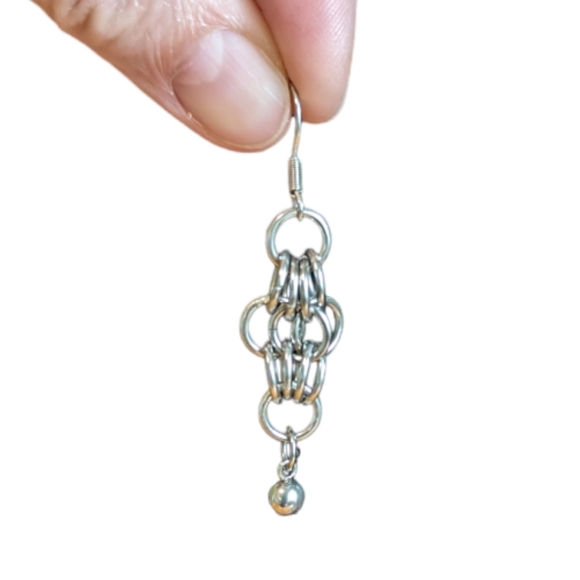 Chainmaille Dangle Earrings Handmade Stainless Steel - Picture 2 of 2